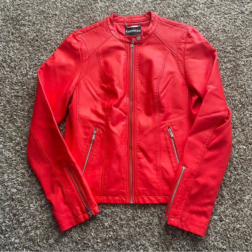 Express Vegan Red Leather Jacket